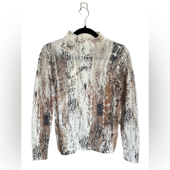 Kinross Cashmere Snake Print Sweater Quiet Luxury Mock Neck NWT Old Money - Picture 2 of 7